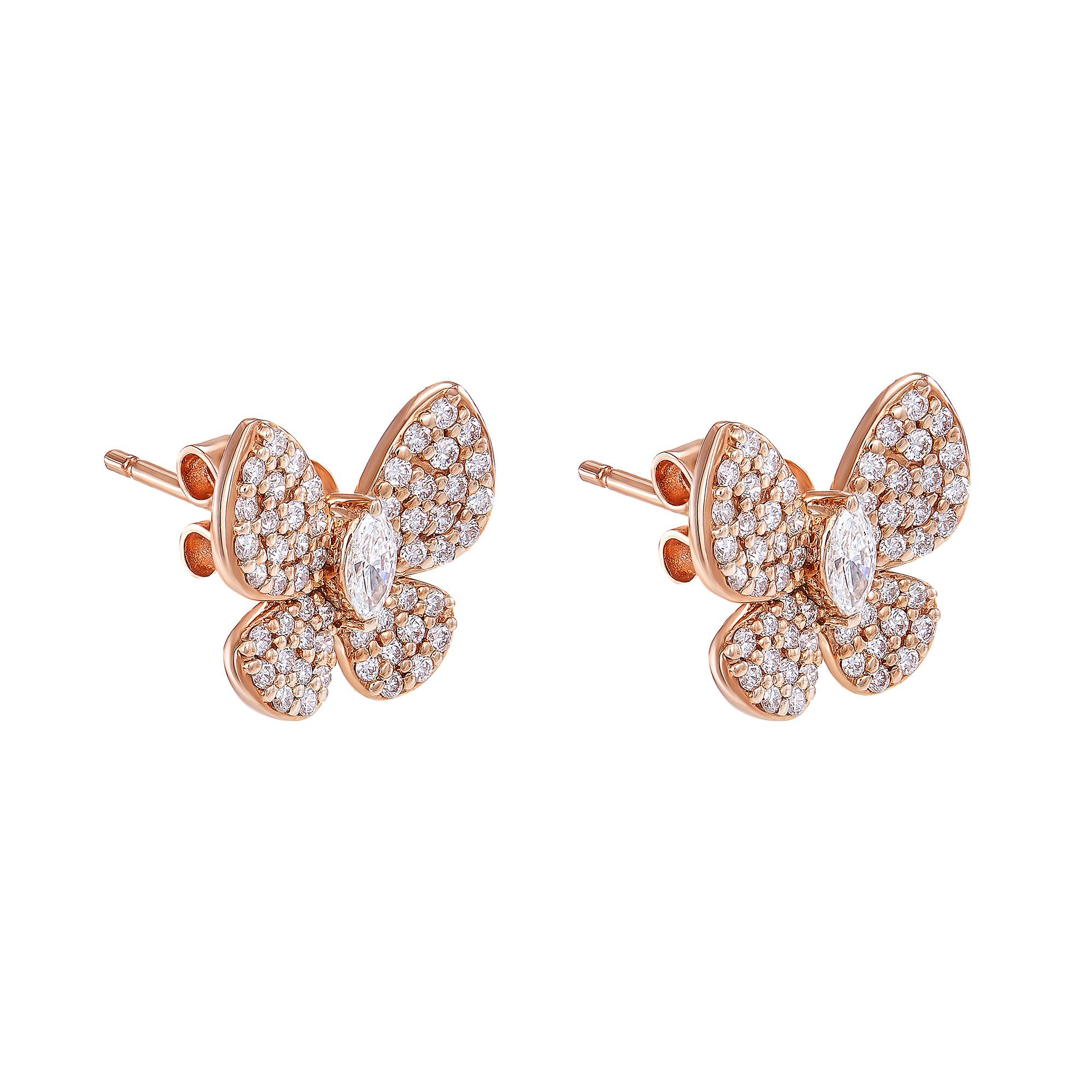Round Diamond Butterfly Earrings in 375/9K Rose Gold 261070721(E) HABIB