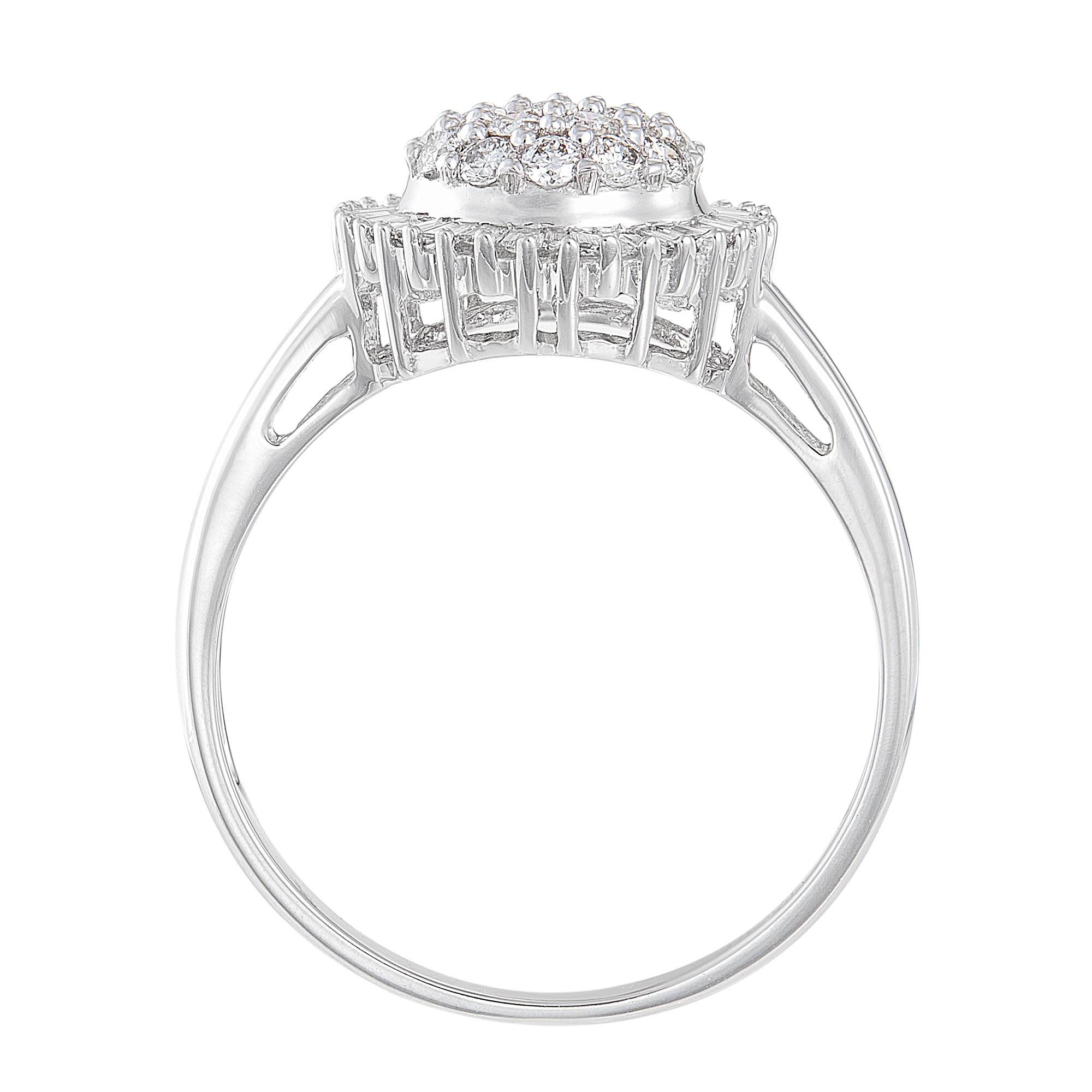 Tapered and Round Diamond Ring in 375/9K White Gold 23529(9C)