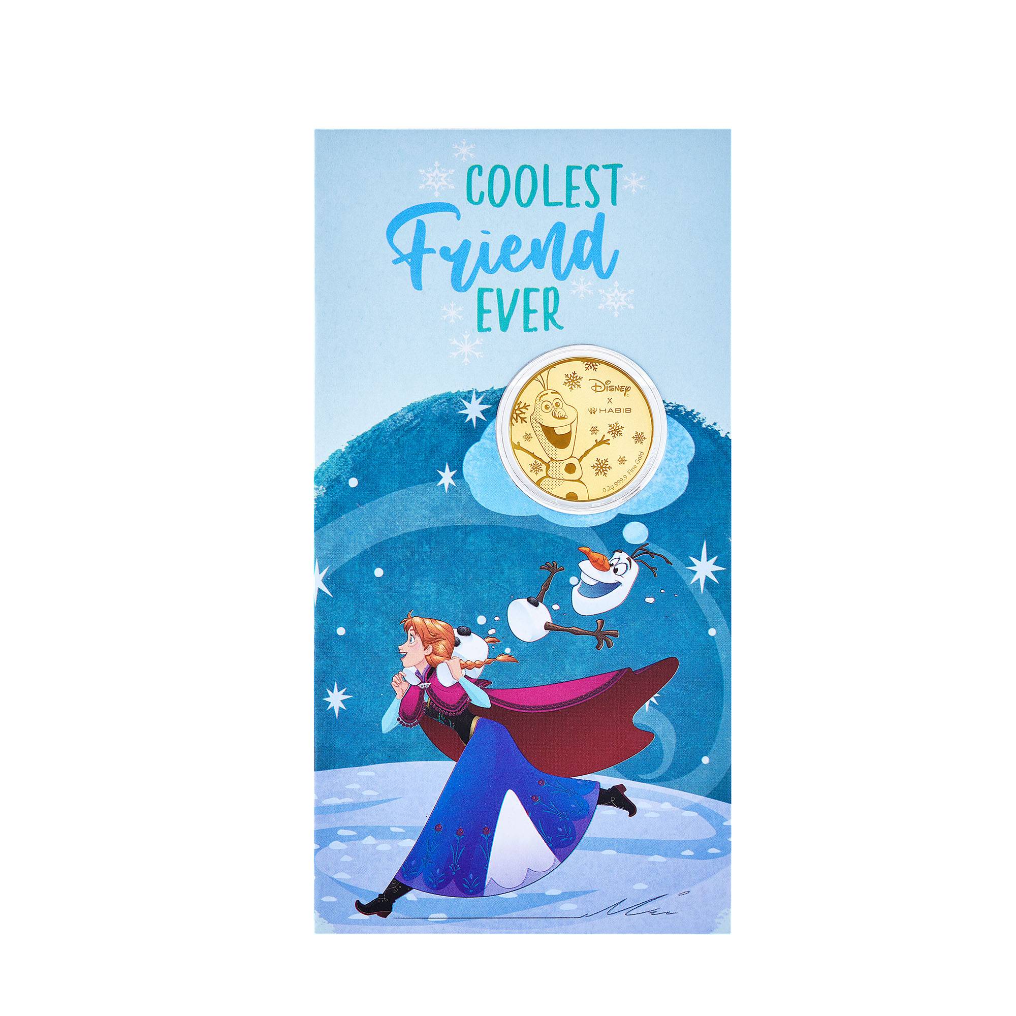 Disney Frozen Olaf Gold Wafer Coin, 999 Gold (0.20G)