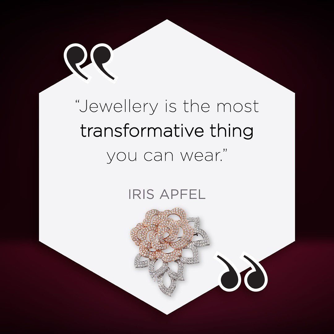 Iris Apfel quotes on Jewellery is the most transformative thing you can wear.